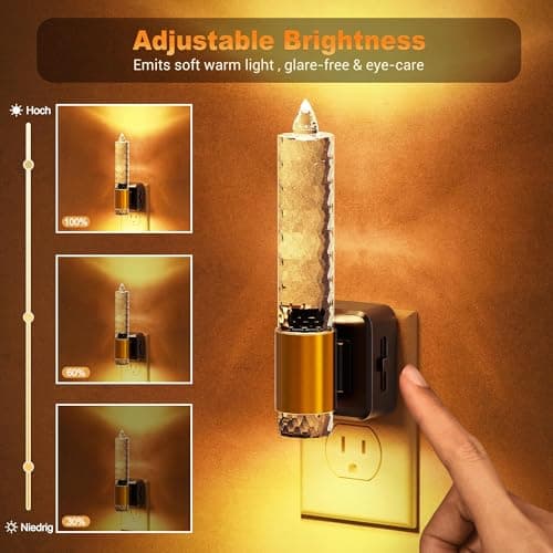 JandCase Night Light, Flameless Candle Amber Night Lights Plug into Wall 2 Pack, Auto On/Off Light Sensor Crystal Dimmable LED Nightlight, 0-100LM Decorative nite Light for Adults Bathroom Hallway - Thumbnail 3