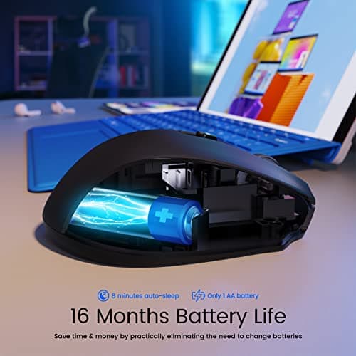 HOTWEEMS Wireless Mouse, D-09 Computer Mouse USB Cordless Mice for Laptop, Ergo Grips, Lightspeed 5-Level 2400 DPI, 16 Months Battery, Portable for PC Mac Chromebook (Black) - Thumbnail 6