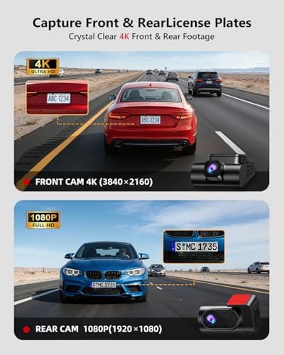 4K Dash Cam Front and Rear, Dash Camera for Cars 2 Channel 5.8GHz WiFi6 HDR Night Vision Dash Cam Built-in GPS, G-Sensor, Loop Recording, 170°Wide Angle, 24H Parking Mode - Thumbnail 4