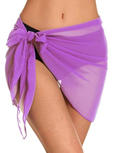Swimsuit Coverups for Women Sarong Beach Bikini Wrap Sheer Short Skirt Chiffon Scarf for Swimwear (Light Purple,XL) - Thumbnail 4
