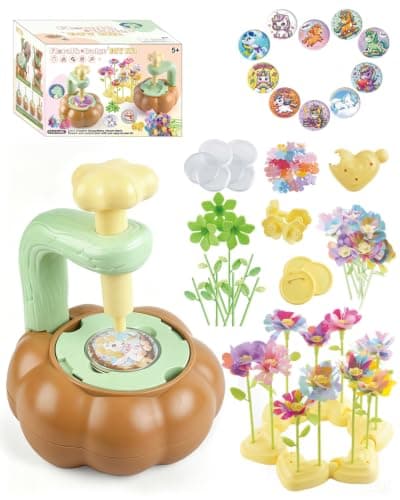 Rainbow World 2 in 1 Fabric Flower Press for Kids, DIY Flower Bouquet Kit with Button Maker, Embossing Tool STEM Toy, Screen-Free Activity for 4-8 Girls Boys