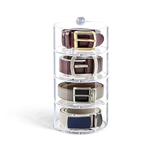 Oubou Belt Organizer, 4-Tier Acrylic Belt Storage & Holder for Closet, Clear Acrylic Display Case with Dust Cover for Belts (4-Tier) - Image 1