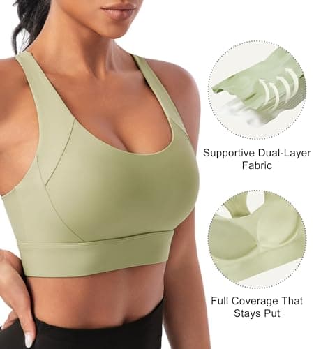 Sports Bras for Women High Support Racerback High Impact Sports Bra Push Up Womens Padded Workout Running Gym Yoga Tops Green - Thumbnail 5