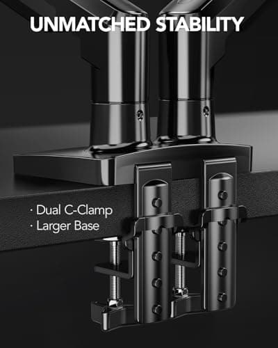 HUANUO FlowLift™ Dual Monitor Stand, Fully Adjustable Gaming Monitor Desk Mount for 13–32″ Computer Screens, Full Motion VESA 75x75/100x100 with C-Clamp & Grommet Base, Each Arm Holds 4.4 to 19.8 lbs - Thumbnail 4