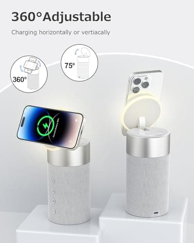 COLSUR Bluetooth Speaker, Magnetic Wireless Charger, Bluetooth Speakers with Night Light, 2 in 1 Wireless Charging Station for iPhone 17/16/15/14/13/12 Series, AirPods Pro 2/4/3/2（Gift Ideal）(Gray) - Thumbnail 6
