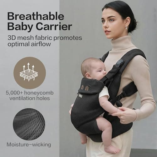 BEIESTATE Baby Carrier Newborn to Toddler, Adjustable Infant Carrier with One-Hand Waist Knob, Breathable Mesh, Magnetic Buckle, Ergonomic Lumbar Support, Lightweight 7-33 lbs (Black) - Thumbnail 5