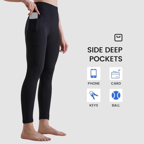 JSEMOY High Waist Yoga Leggings with Pockets, Athletic Workout Pants, Tummy Control Compression Tights for Women (US, Alpha, Small, Regular, Regular, Black) - Thumbnail 6