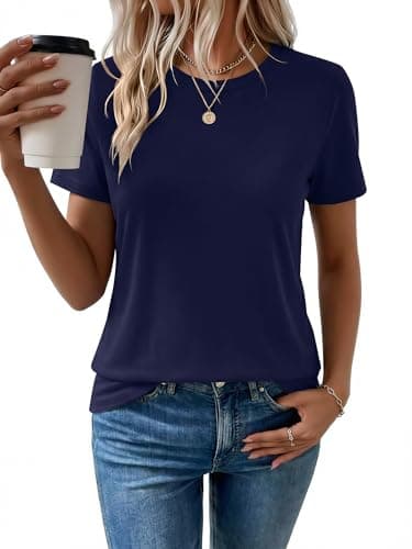 Women's T Shirt Cotton Short Sleeve T-Shirts Crewneck Basic Solid Color Tee Loose Fit Tshirts Breathable Comfy Summer Tops for Women 2026 Navy - Image 1