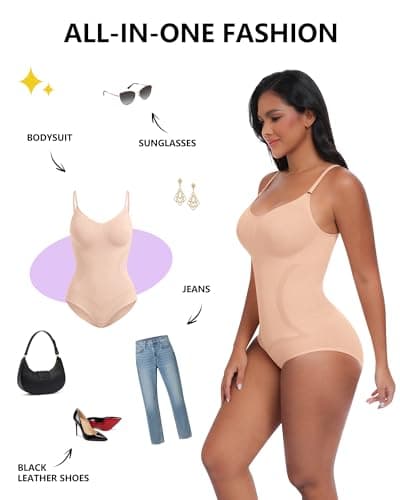 Xcutting Women's Shapewear Bodysuit Tummy Control Seamless Body Shaper Smooths & Lifts Waist Shaping Comfortable Everyday Wear Jumpsuit (Beige Brief, Medium) - Thumbnail 3