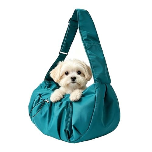 Puppy Sling Carrier for Small Dog-Widened and Thickened Shoulder Strap with Storage Pocket, Adjustable Hands-Free Small Dog Carrier Sling for Outdoor,Cat&Dog Sling Carrier 7-15 lbs. (Peacock Blue)