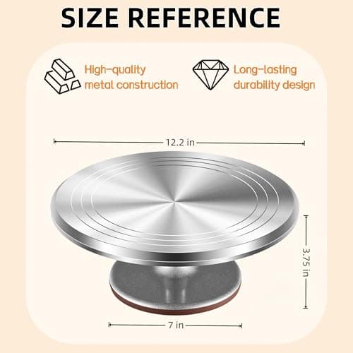 12-Inch Aluminum Alloy Cake Turntable for Frosting, Ultra-Smooth Rotating Icing Stand with Non-Slip Base, Heavy-Duty Decorating Rotating Cake Stand for Baking, DIY Crafts, and Cake Decoration - Thumbnail 5
