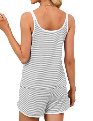 JUSTFASHIONNOW 2 Pieces Womens Striped Tank Top Pajamas Set Soft Sleepwear Sleeveless Cami and Shorts Summer Loungewear Pjs Set(Gray,XX-Large) - Thumbnail 6