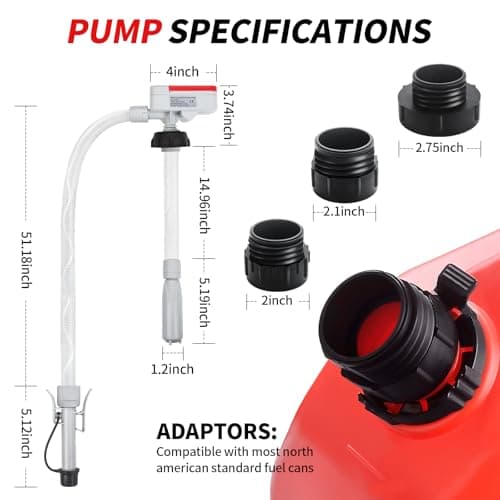 Wontolf Cordless Fuel Transfer Pump Battery Powered with Auto-Stop, Electric Fuel Pump with Storage Bag, Portable Gas Can Pump, Gasoline Gas Oil Transfer Pump, 3.2GPM & 51" Hose & 4 Adapters - Thumbnail 6