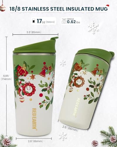 GiNT 17oz Christmas Tea Cup with Infuser and Lid - 4D Gold Foil Pattern (Bells & Holly), 316 Stainless Steel Double Wall Vacuum Insulated Travel Tea Mug, Leak-Free, for Commuting/Camping Gifts - Thumbnail 3