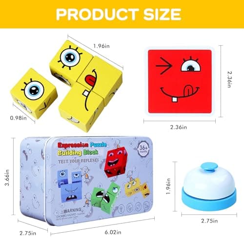 Montessori Puzzle Game for Kids - Wooden Face Changing Magic Cube Game, Educational Face Changing Cubes, 3+ Years (64 Cards, 16 Blocks, 1Bell) - Thumbnail 2
