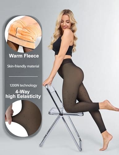 Fleece Lined Tights Footless Women Sheer Warm Pantyhose Leggings Toeless Fake Translucent Thermal Thick Winter No Feet Tights - Thumbnail 2