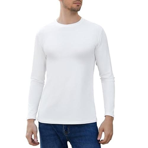 SIMIYA Long Sleeve Shirts for Men Crew Neck T Shirt Solid Casual Shirt Solid Color White Lightweight Basic Tee Shirts - Image 1