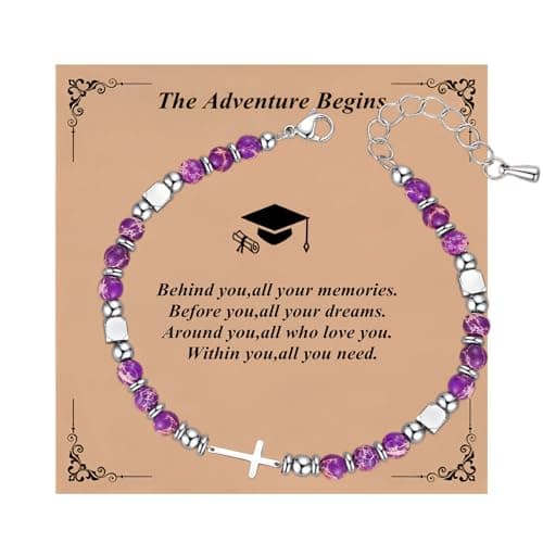 Personalized Graduation Gifts for Her 2026,Beaded Cross Bracelets for Her,Cool Graduation Bracelets for College/Nursing/High School/8th Grade/5th Grade/Middle School/Masters Degree (imperial stone) - Image 1