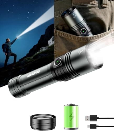 VOLISABER LED Flashlight Rechargeable with Ignition Lens, EDC Flashlights 1500LM, 5 Modes Zoomable Type-C High Powered Handheld Tactical Flashlights for Emergency Camping Essentials - Image 1
