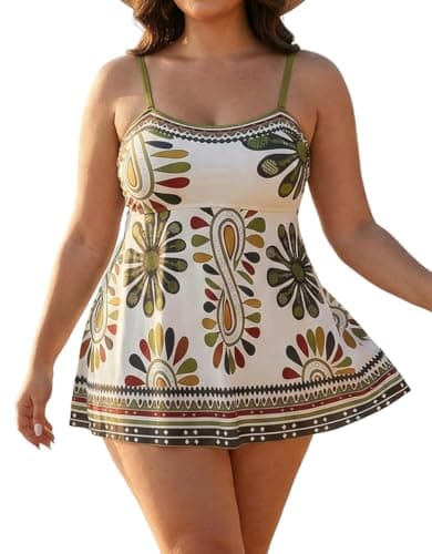 WODECASA Plus Size Tankini Swimsuits for Women Tummy Control Two Piece Swim Dress with Boho Floral Print Bathing Suits - Image 1