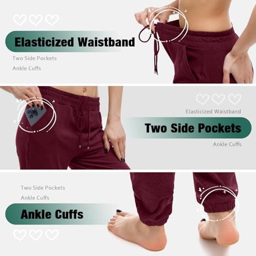 Walifrey Womens Joggers with Pockets, Drawstring Sweatpants Women for Lounging Jogging Gym and Workout Red,1 Pack Red S - Thumbnail 5