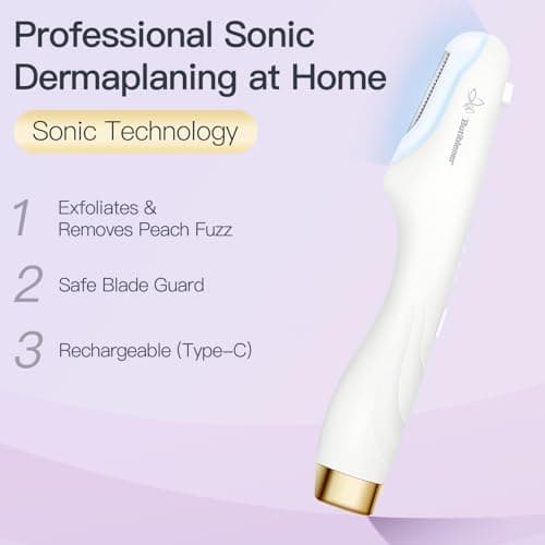 Dermaplane-razor for Women Face,Sonic Dermaplane,Sonic Dermaplaning Tool,Face Shaver Facial Hair Removal & Peach Fuzz Romover + 12 Blades (White With Gold Accent) - Thumbnail 5