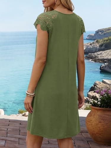 Wenrine Womens Tshirt Nightgown Short Sleeve Soft Sleepwear Casual Sleep Dress with Pockets Army Green - Thumbnail 4