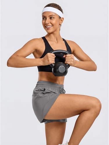 Stelle Women Running Shorts with Pockets High Waisted Drawstring Athletic Workout Quick-Dry Gym Shorts Mesh Liner (Smoke Grey, M) - Thumbnail 3
