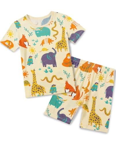 babee Reshinee Bamboo Viscose Toddler Animal Pajamas Boys Girls Kids Cool Short Summer Pjs Pyjamas Set 8Y Safari 2pcs Sleepwear Jammies - Image 1