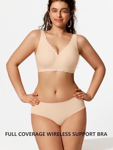 COCOMARTS Jelly Bras for Women No Underwire Scalloped Push Up Seamless Full Coverage Plunge Bralettes Wireless Tshirt Bras Nude X-Large - Thumbnail 6