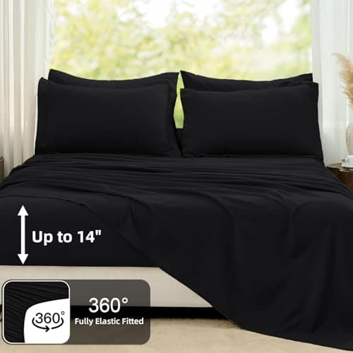 FUANNA Queen Comforter Set Black, 7 Pieces Soft Bedding Sets Queen Size, All Season Lightweight Bed in a Bag with Comforter, Flat Sheet, Fitted Sheet, Pillowcases & Shams - Thumbnail 6