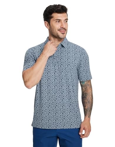 M MAELREG Mens Golf Shirts Short Sleeve Pattern Moisture Wicking Quick Dry Collared Athletic Mens Golf Polo Shirt - Thumbnail 3
