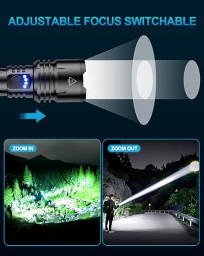 VOLISABER Flashlight 2000 High Lumens, Rechargeable Zoomable LED Tactical Flashlight with Ignition Lens, Emergency Flashlight for Camping Home Security, 5 Modes Waterproof Handheld Flashlights - Thumbnail 6