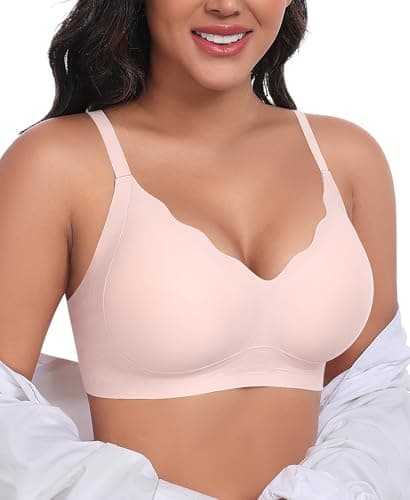 Ganado Scalloped Wireless Bras for Women Seamless No Underwire Bra Full Coverage Padded Comfortable Bralettes (Pink, 3X-Large) - Image 1