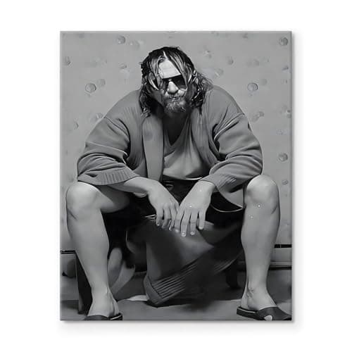 VYPEROCK Iconic Framed Canvas Wall Art Bathroom Decor The Big Lebowski The Dude Sitting Movie Poster Prints Noir Toilet Painting Comedy Artwork for Man Cave Lounge Wall Home Decorations, 11x14inch - Image 1