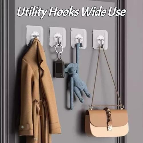 DDMY 36 Pack Heavy Duty Hooks Self Adhesive Large Hooks for Hanging,Wall Transparent Reusable Waterproof Hook for Kitchen Curtain Towel Hook for Bathrooms Coat Hook for Walls No Damage - Thumbnail 2
