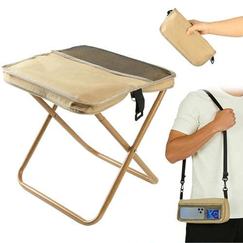 MGUOXA Portable Folding Stool 2-in-1 Camping Chair with Sling Bag Lightweight 12inch /264lbs Load Collapsible Stool Seat for Adults Camping Fishing Hiking BBQ Travel Rest（Yellow）