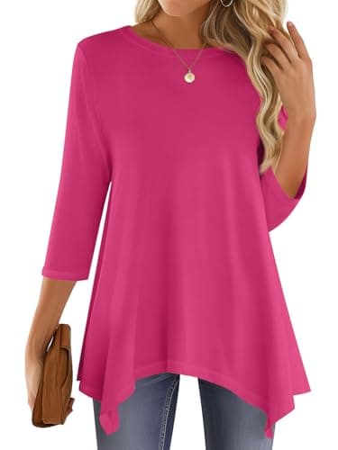 JUSTFASHIONNOW Women's Maternity Tops 3/4 Sleeve Dressy Casual Plus Size Tunic Tops to Wear with Leggings Work Shirts Business Blouses（Rose Red，3X-Large - Thumbnail 2