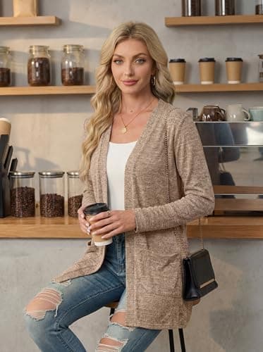 Lepunuo Cardigan Sweaters for Women Lightweight Open Front Long Sleeve Spring Casual Loose Cardigan Plus Size - Thumbnail 3