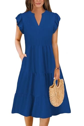 Summer Tops for Women Sundress Spring Dresses Womens Blouses Dress Shirts Blue Large - Image 1