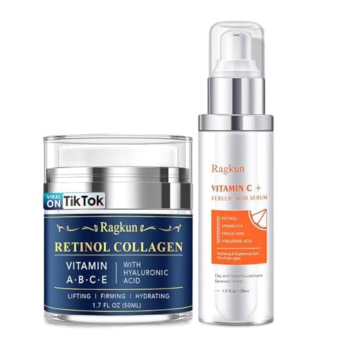 Retinol Cream for Face, Collagen Neck Creams for Tightening and Firming, Anti Aging Day & Night Facial Moisturizer for Women & Men, Instant Face Lift Wrinkle Cream 1.7 fl. oz with Vitamin C Serum - Image 1
