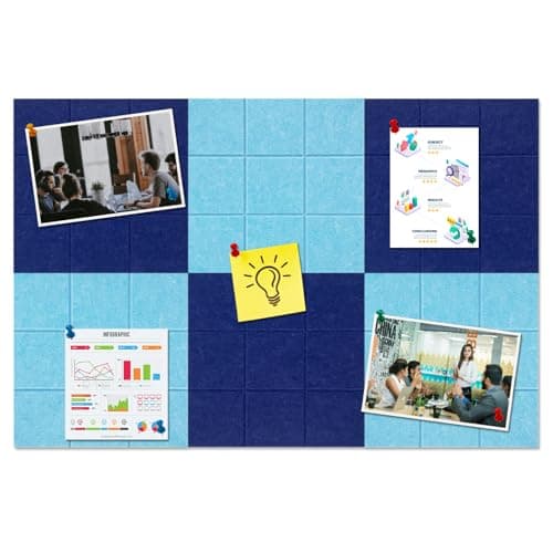 HULAVO Large Square Felt Cork Board Tiles, Self Adhesive DIY Felt Bulletin Board with 35 Pushpins for Office School Home Wall Decor Stickers Memos (Dark Blue & Sky Blue)