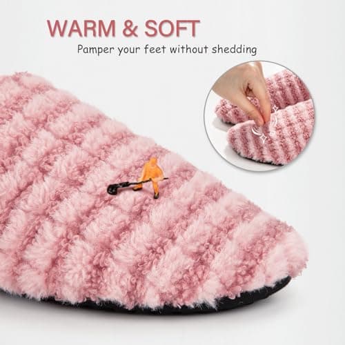 ATHMILE House Slippers for Women Men Indoor Barefoot Slippers Socks Furry Slip on House Shoes Cozy Comfy for Home Bedroom Travel Yoga Women 8-8.5 Pink Striped - Thumbnail 4