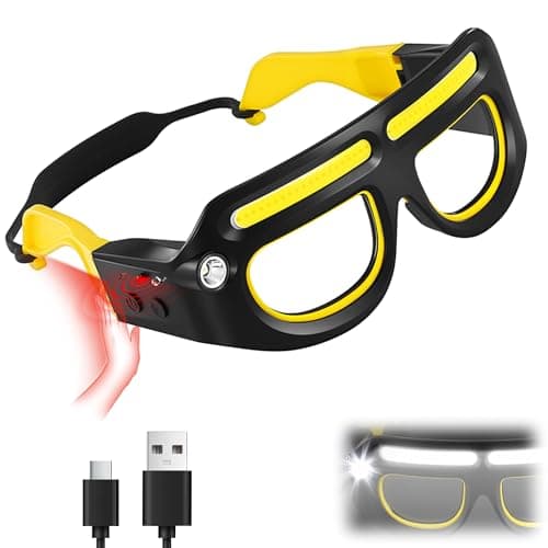 JORMIX LED Rechargeable Headlight Glasses with Motion Sensor & Touch Control, 5 Modes USB C Light Up Glasses for Running Camping Fishing Cycling Hiking Hands Free Lighted Eyewear - Image 1