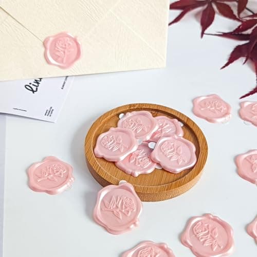 25 Pcs Pink Rose Wax Seal Stickers, Pink Wax Seal for Wedding Invitation, Easy to Use and Good Adhesion Rose Envelope Stickers, Wedding Invitation Accessories - Thumbnail 5