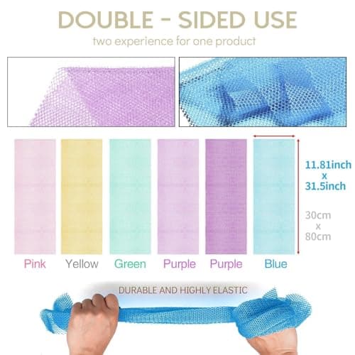 UJFQBH 6 Pieces African Bath Sponge African Net Long Net Bath Sponge Exfoliating Shower Body Scrubber Back Scrubber Skin Smoother,Great for Daily Use (Purple, Purple, Pink, Orange, Blue, Green) - Thumbnail 3