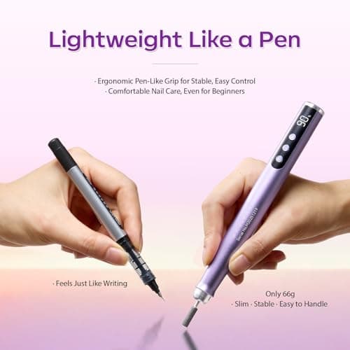 Makartt Pen-Shaped Rechargeable Nail Drill for Beginners: 25,000 RPM Cordless Electric Nail File with 5-Speed LED Display, Lightweight Quiet E File Kit for Gel Polish Removal, Home Travel Use(Purple) - Thumbnail 3