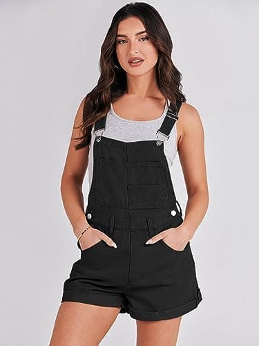 ANRABESS Overalls for Women Denim Shorts Overalls 2026 Summer Casual Loose Fit Adjustable Rompers Jean jumpsuit Bib Shortalls Black X-Small - Thumbnail 5
