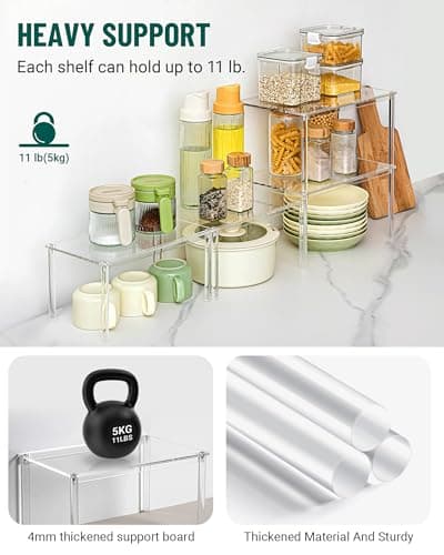 Bobomoment Acrylic Cabinet Organizer, Set of 4 Spice Rack Organizer for Cabinet, Desk Countertop Shelf Organizer, Pantry Kitchen Storage and Organization, Stackable Shelves House Essentials for Gift - Thumbnail 5