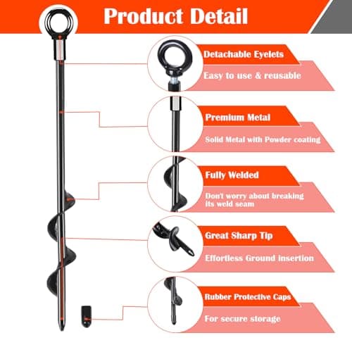 LIFEBED Trampoline Anchors High Wind Heavy Duty 17.7" Set of 4, Earth Ground Anchor Screw in, Trampoline Wind Stakes with Straps, Shed Anchor Kit for Mobile Home, Canopies, Carport, Gazebo, Swing Set - Thumbnail 3